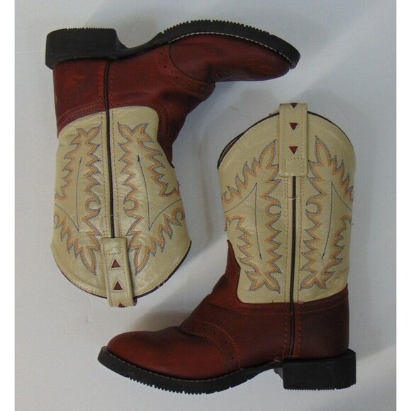 Old West Cowboy Boots Leather Upper Size 10 Brown / Tan Western Boy Girl KIDS - Picture 5 of 11